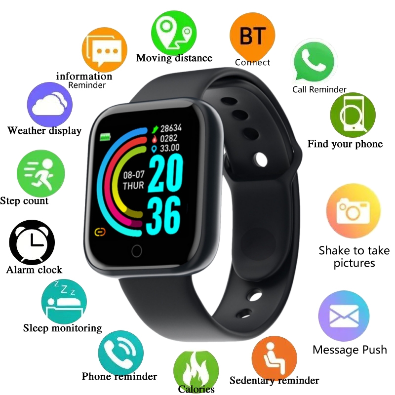 Watch Smart Y68 - Herren-Smartwatch Damen-Sportuhr Fitness-Smartwatch mit Musiksteuerung Social-App-Nachrichtenbenachrichtigung