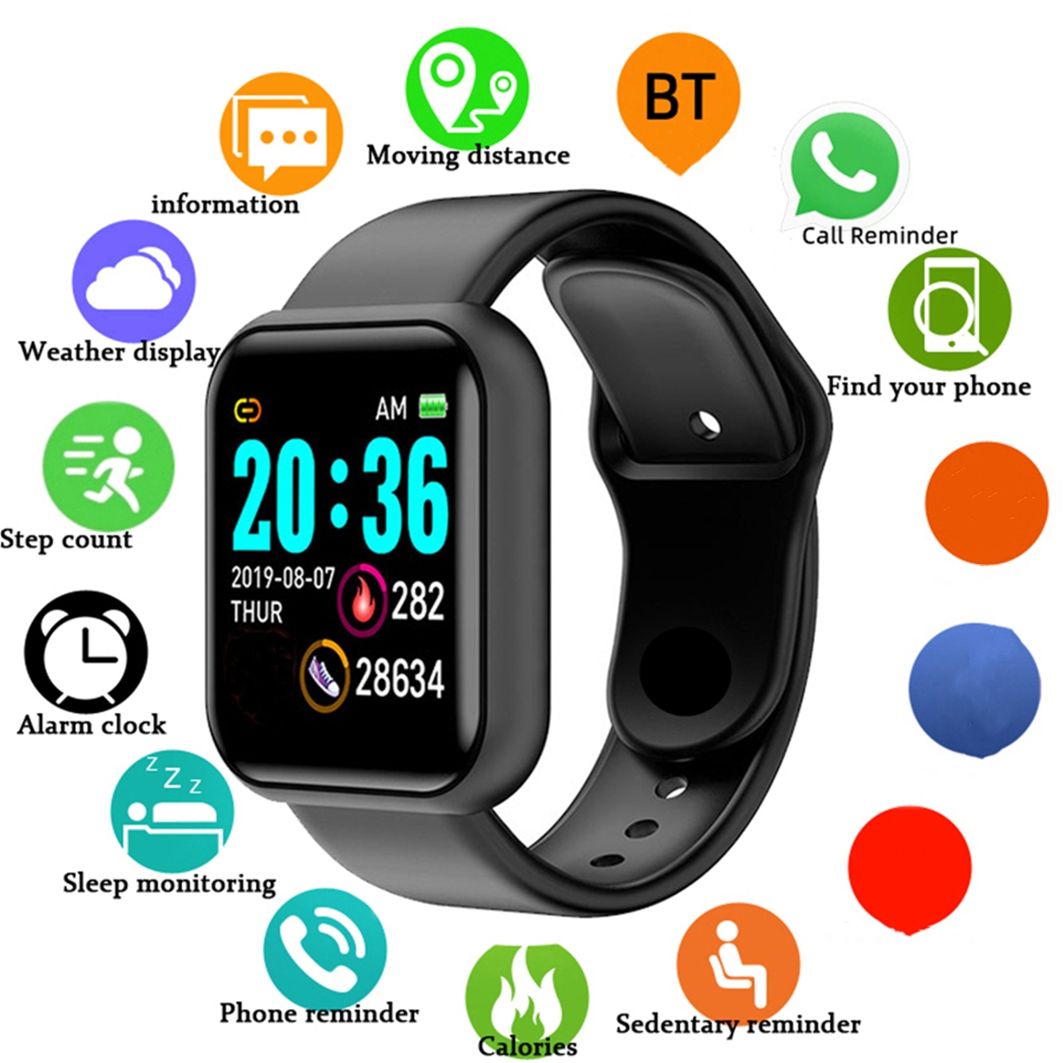 Watch Smart Y68 - Männer Smart Uhren Farbe Bildschirm Bluetooth