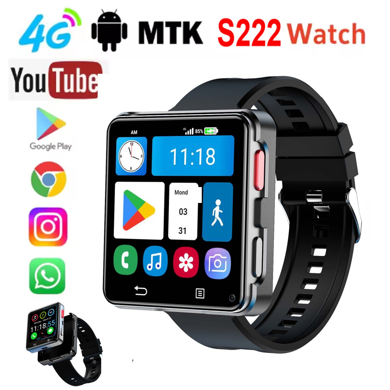 Watch Smartwatch - S222 Smartwatch 4G SIM-Karte 4GB RAM