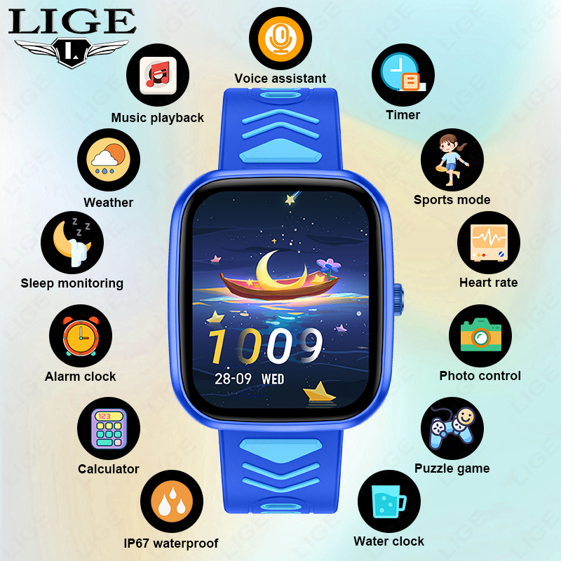 Smartwatch Watches Birthday Gift For Boys - LIGE Kinder-Smartwatch, wasserdicht, mit Touchscreen, Bluetooth-Anruf,